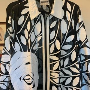 Leather appliqué designer jacket with zipper